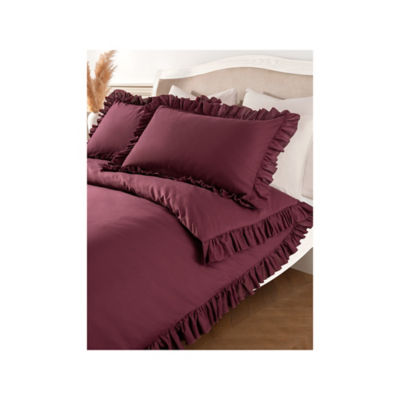 ASDA At Home with Stacey Solomon Wine Frill Pure Cotton Duvet Set - King- Buy online at McGrocer