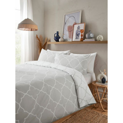 George Home duvet set grey Moroccan tile reversible double (British brand)