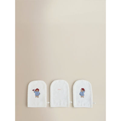 George Home Paddington Bear Blue White Cotton Wash Mitt - Set of 3