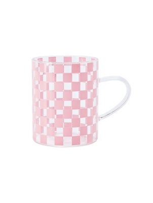 George Home pink checkerboard glass mug, UK version