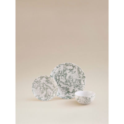 George Home green white marble dinner set 12pc - British product