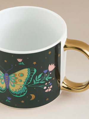 George Home green butterfly metallic mug - British product