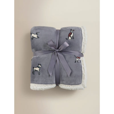 George Home grey sherpa throw blanket with dog design (British brand)