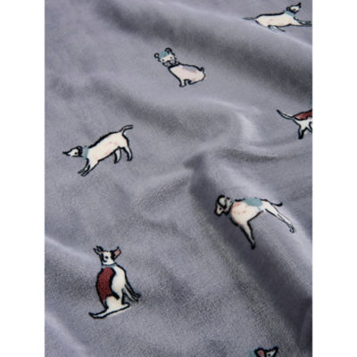 George Home grey sherpa throw blanket with dog design (British brand)