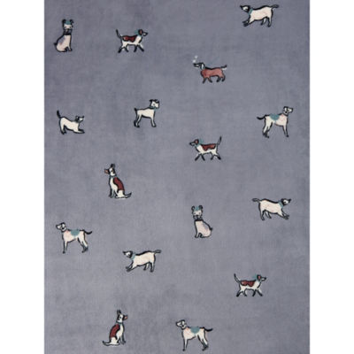 George Home grey sherpa throw blanket with dog design (British brand)