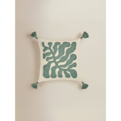 ASDA George Home Green & Natural Leaf Motif Cushion with Tassels 45 x 45cm- Buy online at McGrocer