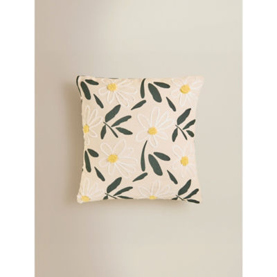 George Home green embroidered daisy cushion 45x45cm - British product