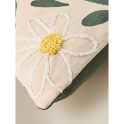 George Home green embroidered daisy cushion 45x45cm - British product