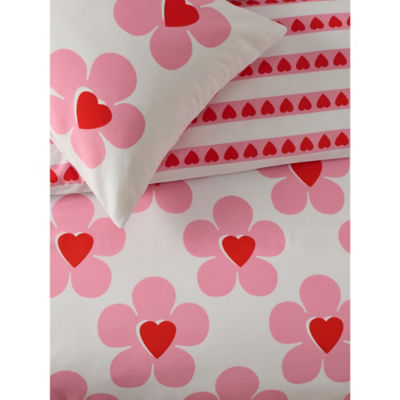George Home pink floral heart reversible duvet set single, UK version