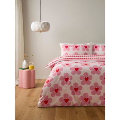 George Home reversible duvet set pink floral heart double - British product
