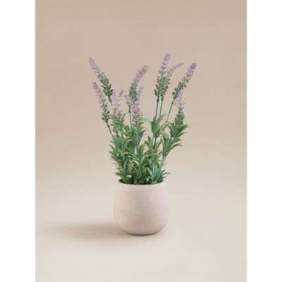 George Home purple artificial lavender in cement pot 13x13x36cm, UK version