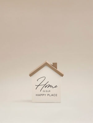 George Home cream wood house sign Our Happy Place 8x4x14cm - British product
