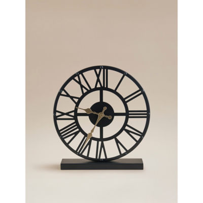 George Home black skeleton mantel clock metal wood 30x6x32cm (British brand)