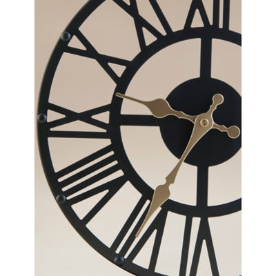 George Home black skeleton mantel clock metal wood 30x6x32cm (British brand)