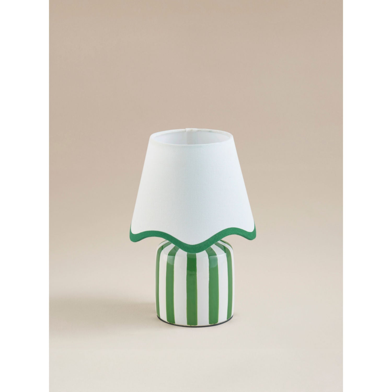 George Home green and white stripe battery scallop shade lamp, UK version