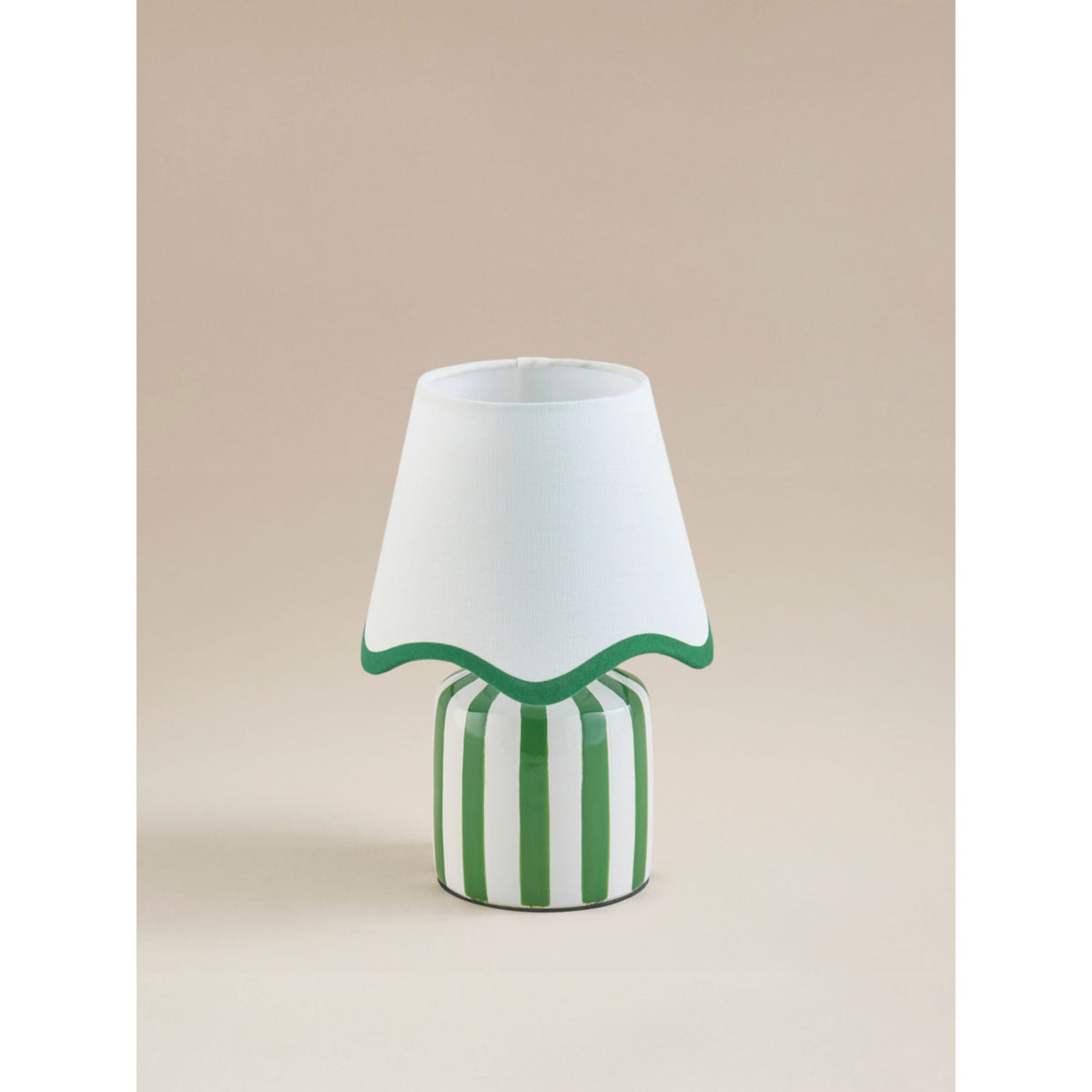 George Home green and white stripe battery scallop shade lamp, UK version