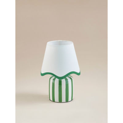 George Home green and white stripe battery scallop shade lamp, UK version