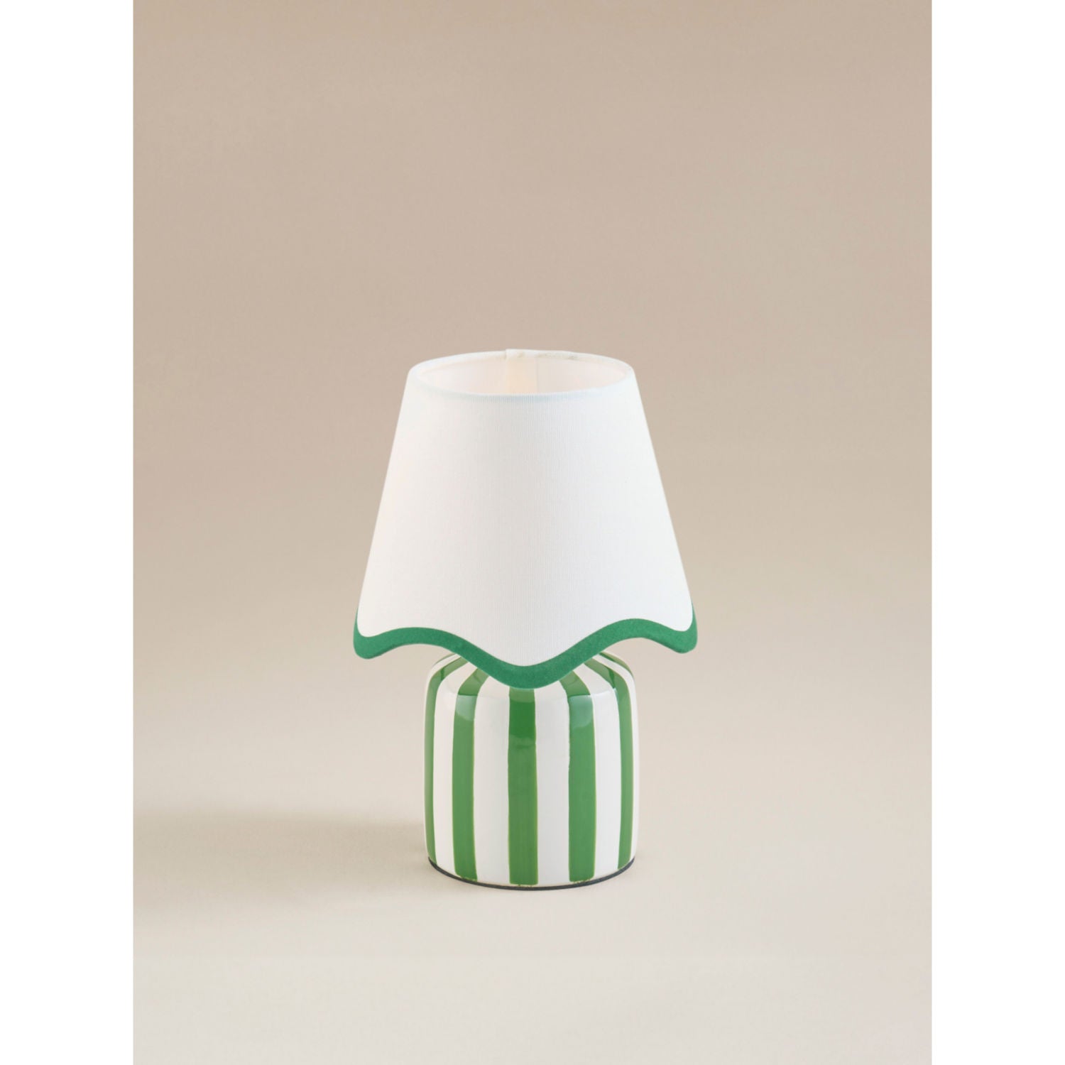 George Home green and white stripe battery scallop shade lamp, UK version