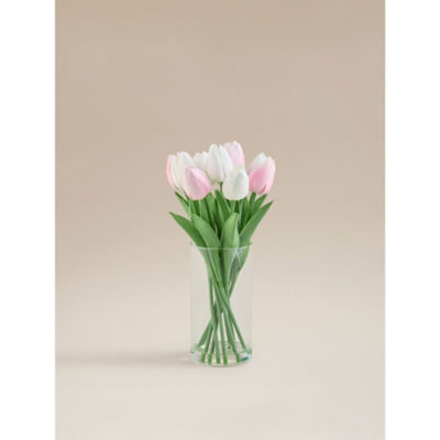 George Home pink artificial tulips in glass vase 13x13x30cm - British product