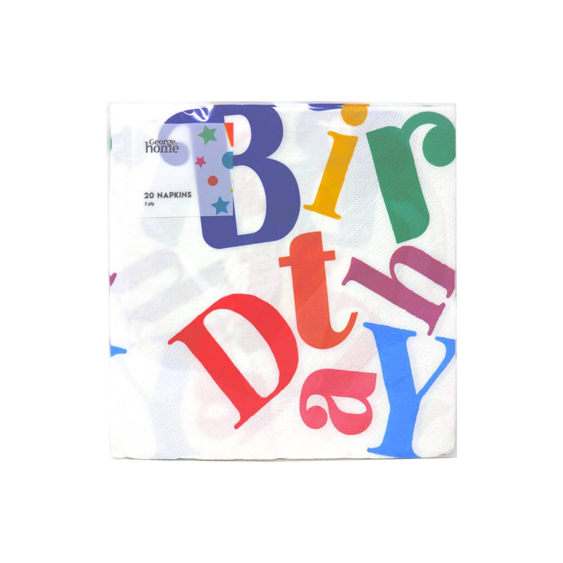George Home bright birthday napkins 330mm, imported from the UK