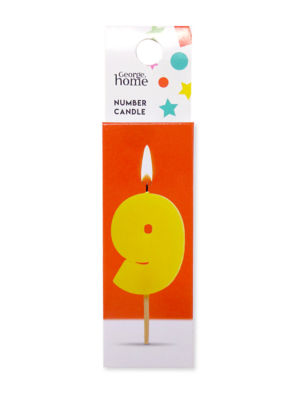 George Home red number nine candle 9 with bamboo stick, UK version