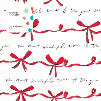 Red Bows Napkins with Christmas script 33cm, UK version