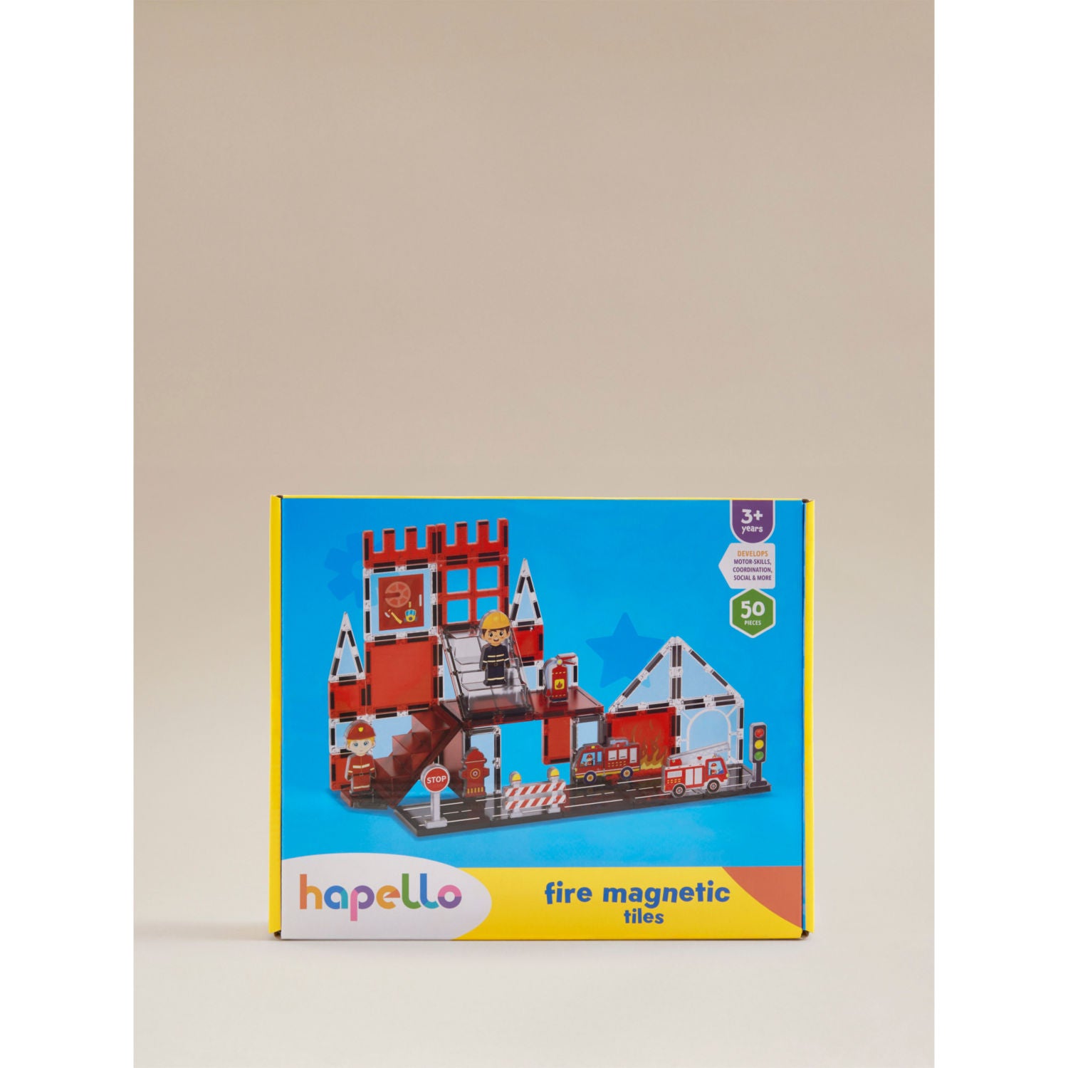 Hapello Fire magnetic tiles set with firefighters - British product