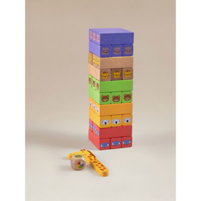 George Home wooden tumbling tower with multicoloured blocks 25cm, imported from the UK