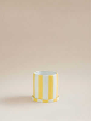 George Home yellow striped plant pot 15.5x14.5cm (British brand)