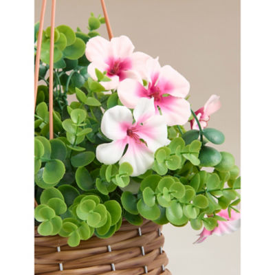 Multi-coloured artificial floral hanging basket 18 x 18 x 31 cm (British brand)