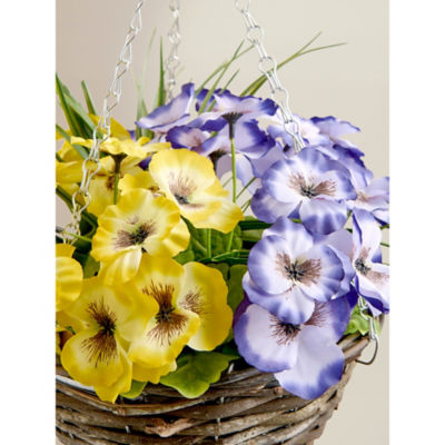 Artificial pansy round basket with chains 25x25x50 cm, UK version