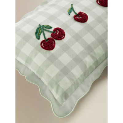 George Home green cherry gingham scalloped cushion 44x32cm (British brand)