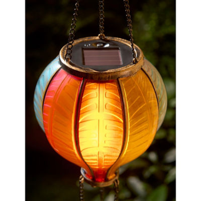 Hot air balloon solar light with flame LEDs, imported from the UK