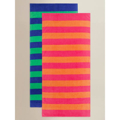 ASDA George Home Striped Cotton Beach Towels Set of 2 - 71 x 152cm- Buy online at McGrocer