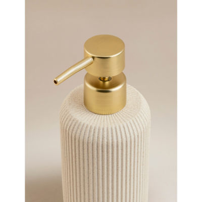 George Home natural sandstone ribbed soap dispenser, imported from the UK