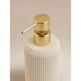 George Home natural sandstone ribbed soap dispenser, imported from the UK