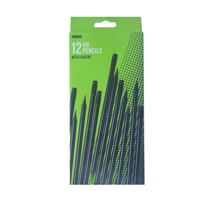 ASDA pencils with erasers 12 pack, black barrel - British product