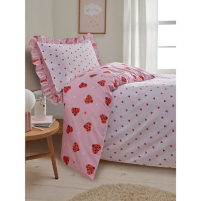 George Home Pink Love Bug frill trim reversible duvet set (British brand)