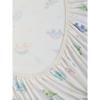 Blue Dino cot bed sheets, jersey cotton, set of 2 - British product