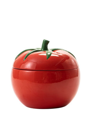 Red tomato shaped earthenware kitchen canister 15.8cm, UK version