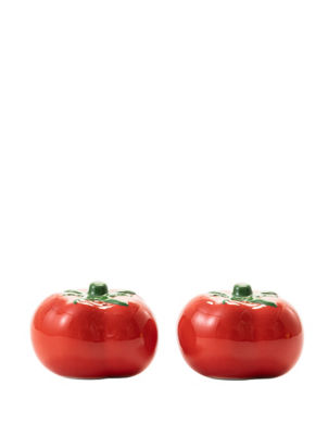 Red tomato shaped salt and pepper set, UK version