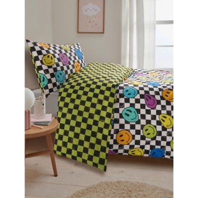 George Home duvet set single black checkerboard smiley face (British brand)