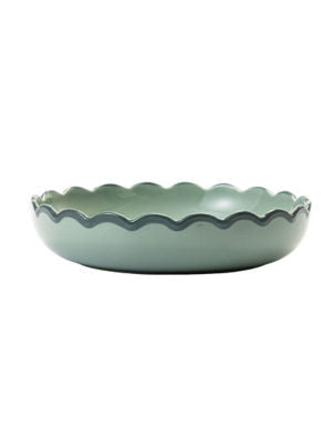 Green scallop stoneware pasta bowl, imported from the UK