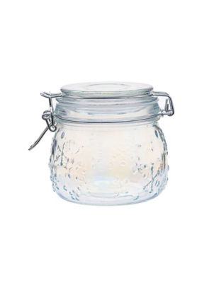 Clear glass snowflake canister with clip lid - British product