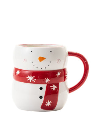 Snowman shaped mug, earthenware, 13.5cm tall - British product