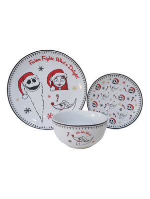 Nightmare Before Christmas dinner set 12 piece porcelain red white, UK version