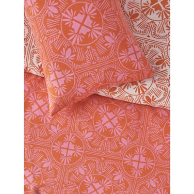 George Home pink orange tile easycare duvet set double, UK version