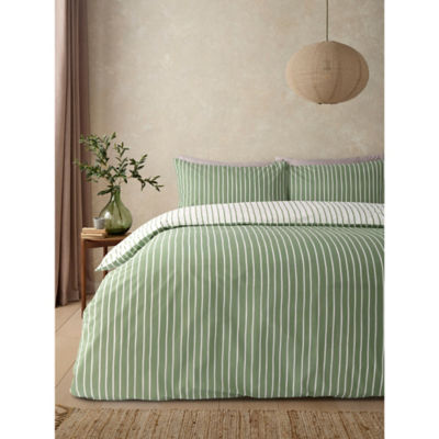 George Home green striped cotton TENCEL duvet set king, imported from the UK