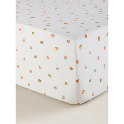 George Home fitted sheet white ditsy orange double (British brand)