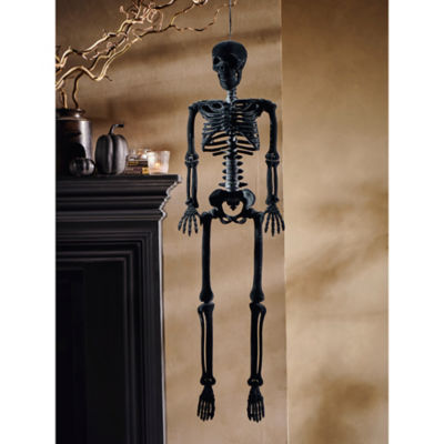 Black flocked skeleton Halloween decoration 90cm - British product